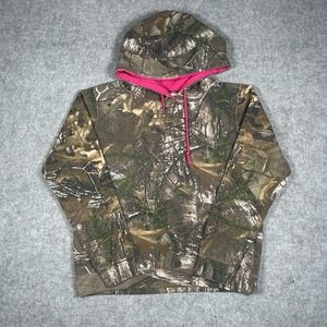 Realtree Pullover Hoodie Women's Size Small Green Camo Print‎ Pink Lined Hunting
